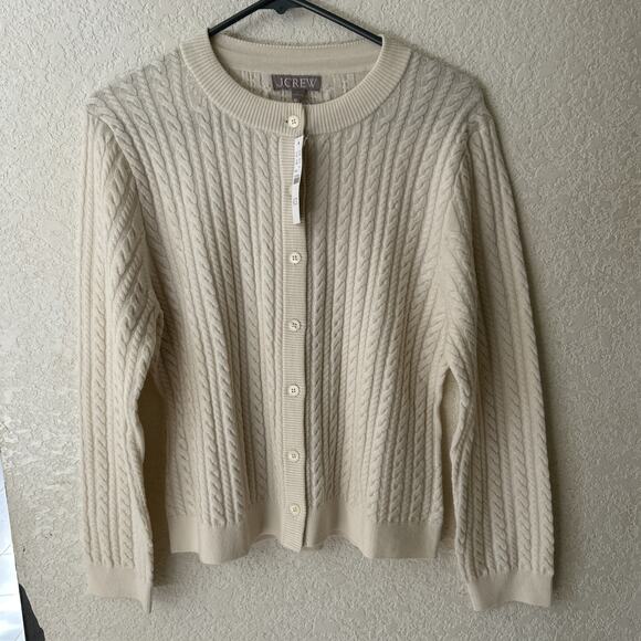 J.CREW Sweaters - J. Crew Cable-knit crewneck cardigan in merino wool In Ivory Size L